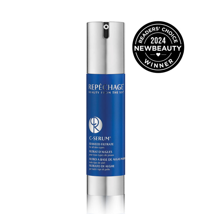 Repechage C-Serum skincare product with a '2024 NewBeauty' award badge on a white background