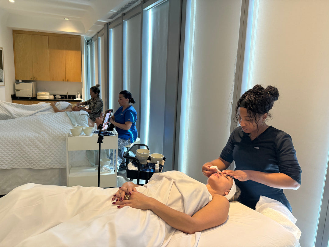 Estheticians perform the Repêchage® Triple Action Lift Peptide Cryo Facial at Esencia Wellness Spa.