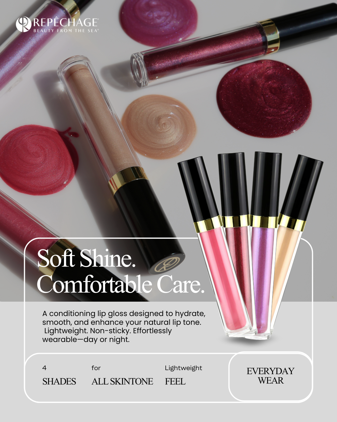 Buy 4 Perfect Skin Conditioning Lip Glosses with Gold Signature Cosmetic Bag