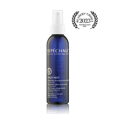 Blue bottle of Repèchage Algo Mist on a white background with a 2023 Readers' Choice award badge.
