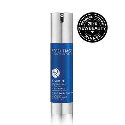 Repechage C-Serum skincare product with a '2024 NewBeauty' award badge on a white background