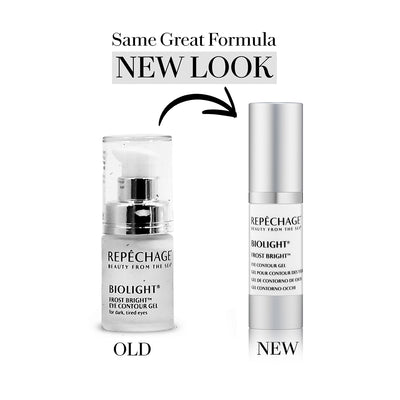 Biolight® Frost Bright™ Eye Contour Gel old bottle verses new, same great formula, new look